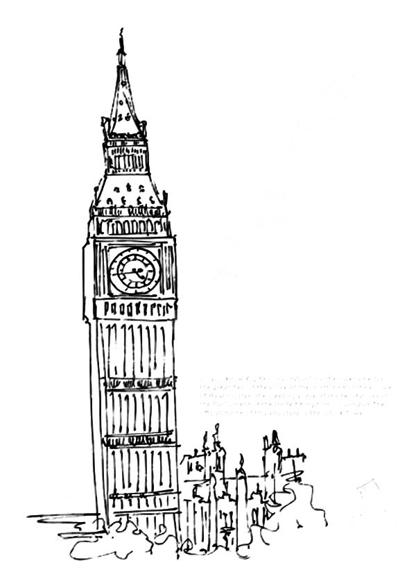 Beautiful View of London Clock Tower Coloring Pages