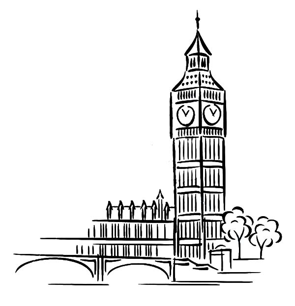 Big Ben Clock Tower Architechture Coloring Pages