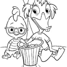 Chicken Little and Abby Eating Popcorn Coloring Pages