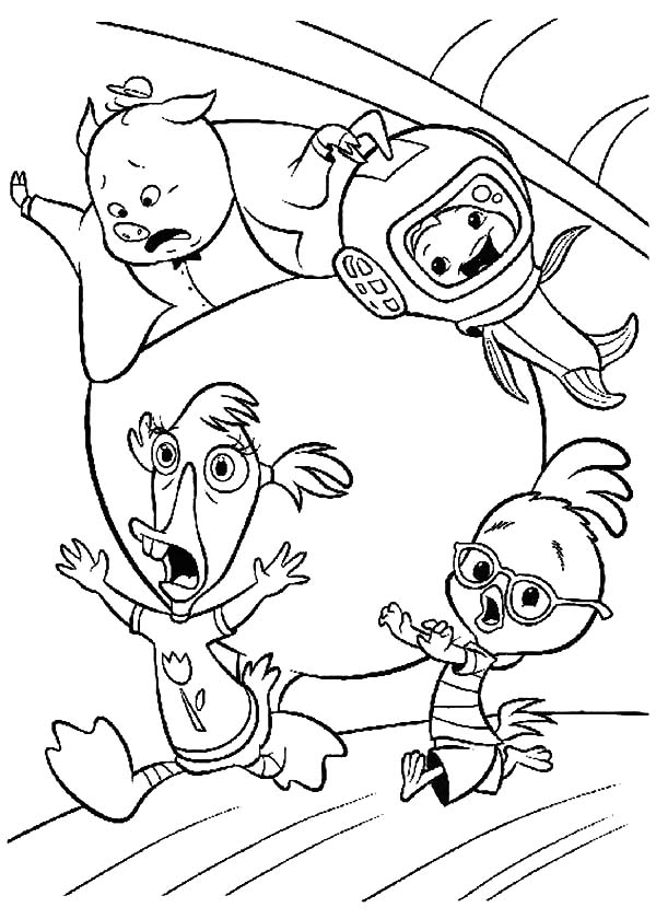 Chicken Little and Friends Run in Panic Coloring Pages