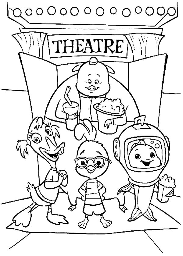 Chicken Little and Friends Standing Outside Theatre Coloring Pages