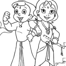 Chota Bheem Posing with Krishna Coloring Pages