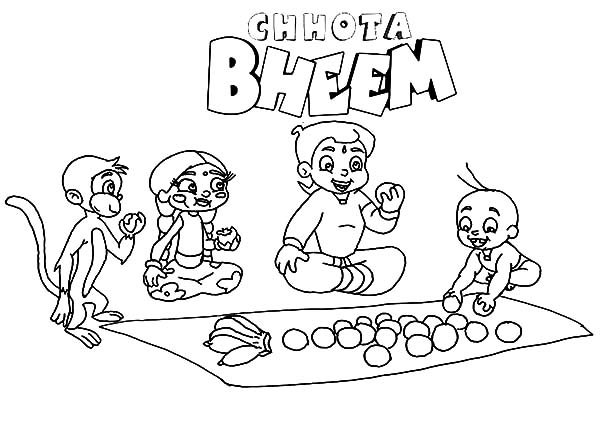 Chota Bheem Share Fruits with Friends Coloring Pages