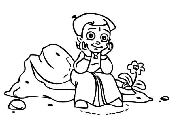 Chota Bheem Sitting on a Rock Coloring Pages