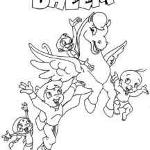Chota Bheem and Friends Chasing Unicorn Coloring Pages