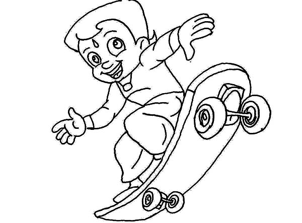 Chota Bheem on Skateboard Coloring Pages