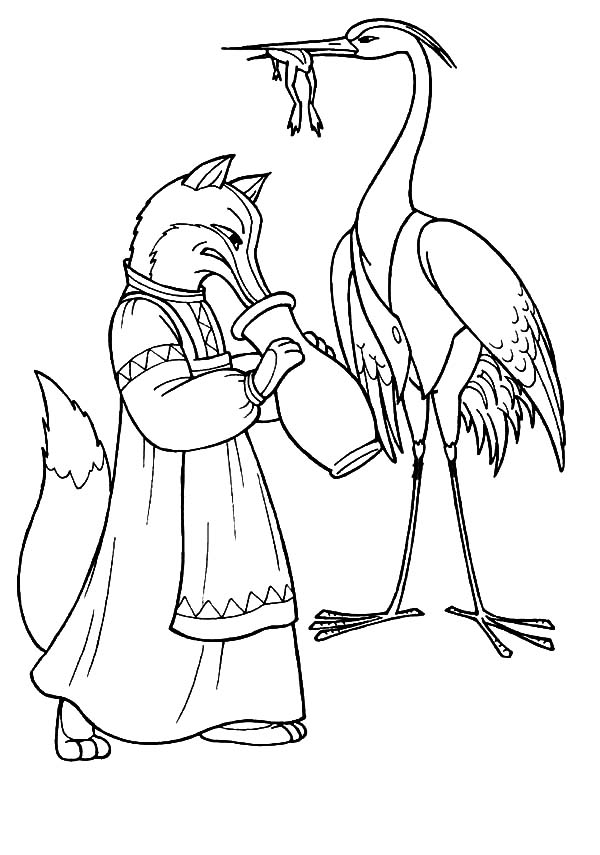 Crane Bird Eating Frog Coloring Pages