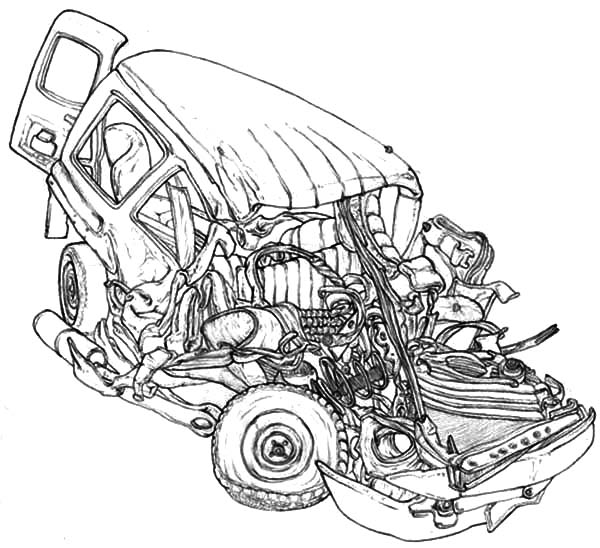 Crashed Cars Coloring Pages