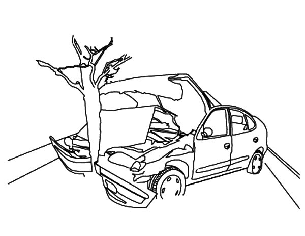 Crashed Cars to Tree Coloring Pages