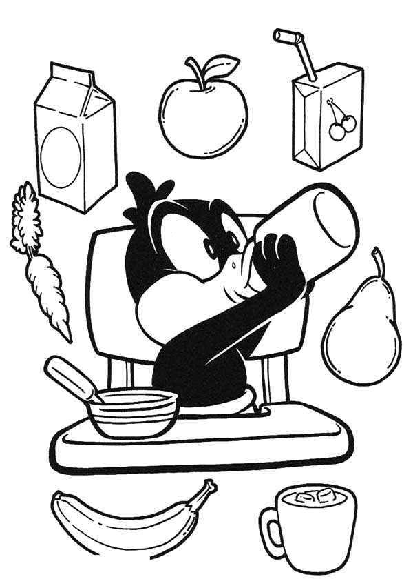 Daffy Duck Eating His Healthy Breakfast Coloring Pages