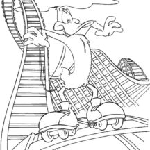 Daffy Duck Sliding on Rollercoaster Track Coloring Pages