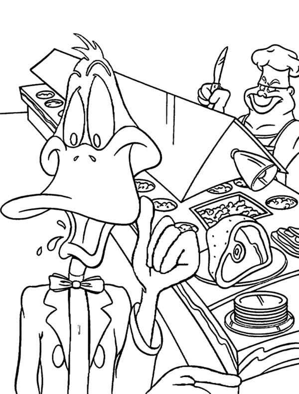 Daffy Duck Working in Restaurant Coloring Pages