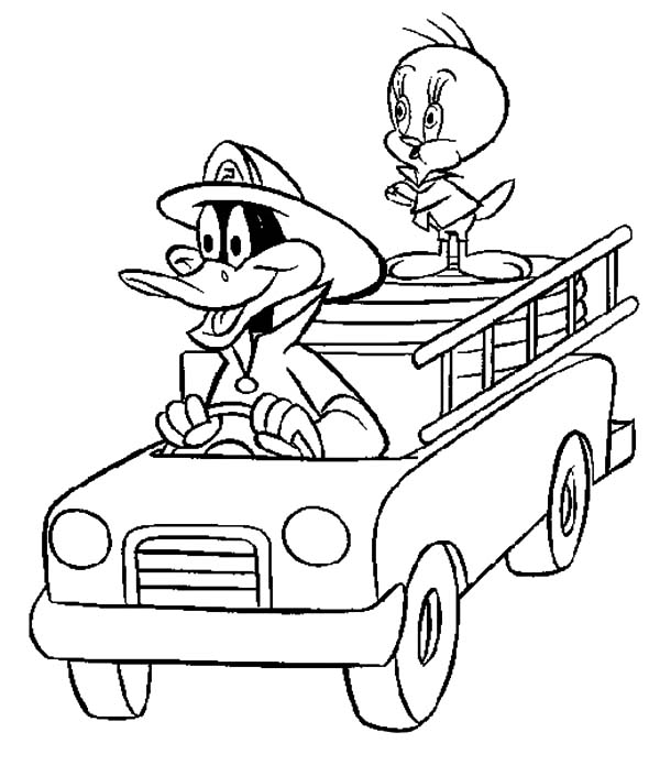 Daffy Duck and Tweety the Firefighter Coloring Pages