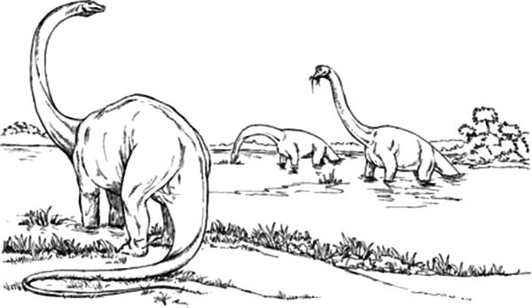 Diplodocus in the Lake Coloring Pages