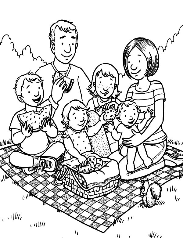Family Holiday Picnic Coloring Pages