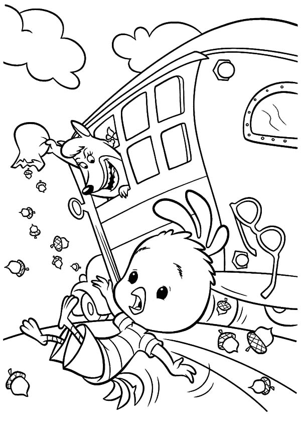 Foxy Loxy Throw Chicken Little Out of School Bus Coloring Pages