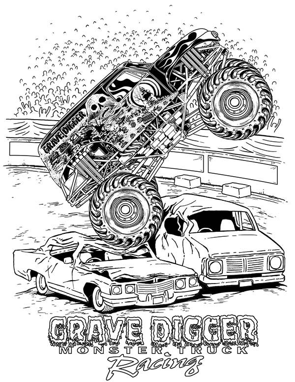 Grave Digger Crashed Cars Coloring Pages