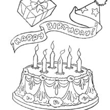 Happy Birthday Cake and Gifts Coloring Pages