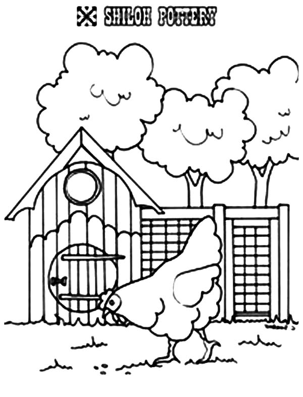 Hen Walking Passing Chicken Coop Coloring Pages