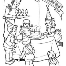 Little Girl Fourth Birthday Party Coloring Pages