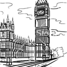 London Clock Tower and Thames River Coloring Pages