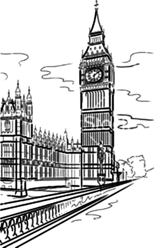 London Clock Tower and Thames River Coloring Pages