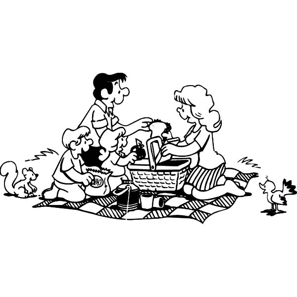 Lunch Time at Family Picnic Coloring Pages
