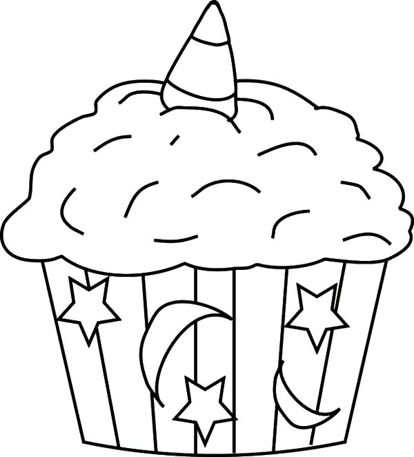 Moon and Star Theme Cupcakes Coloring Pages