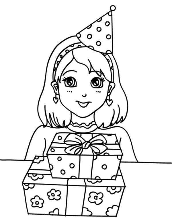 Preety Girl Birthday Party Coloring Pages