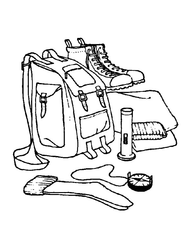 Prepare for Camping Backpack and Other Equipment Coloring Pages