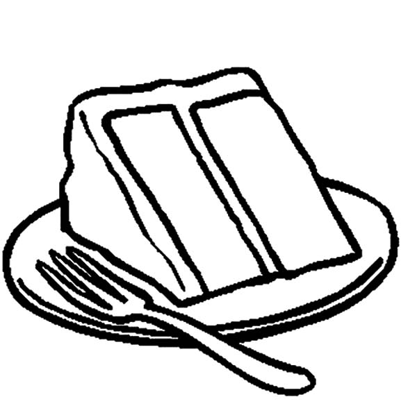 Slice of Chocolate Cake on Plate with Fork Coloring Pages