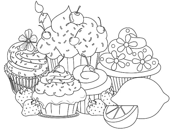Sweet Cupcakes with Lemon Coloring Pages