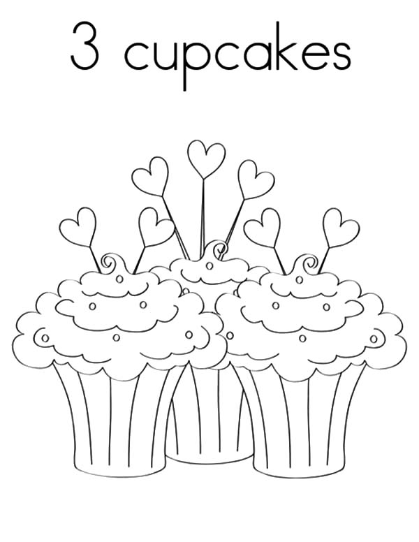 Three Love Cupcakes Coloring Pages
