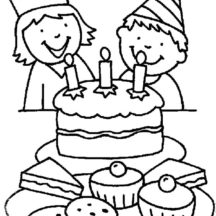 Two Kids Smiling Birthday Party Coloring Pages