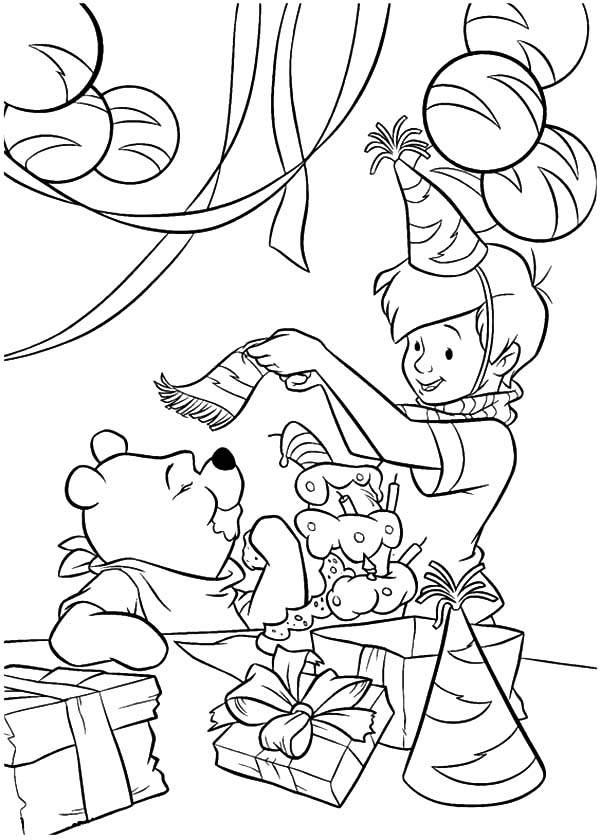 Winnie the Pooh Birthday Party Coloring Pages