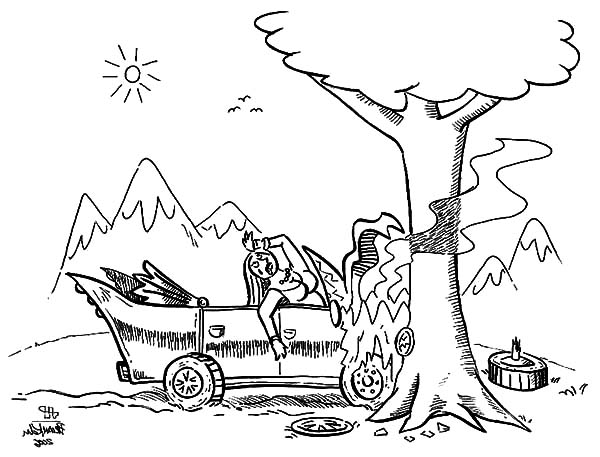 Woman Cars Crashed Coloring Pages