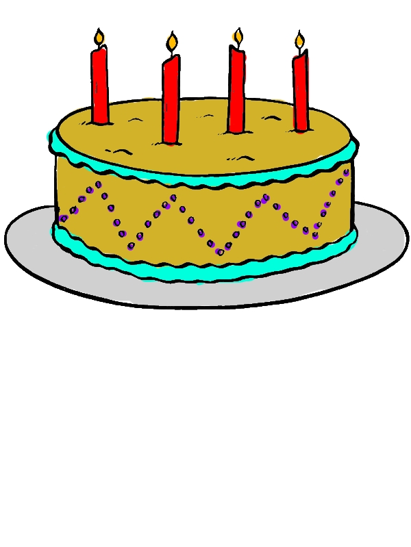 Chocolate Cake with Four Lighted Candles Coloring Pages by years old Priscilla A  Reader  