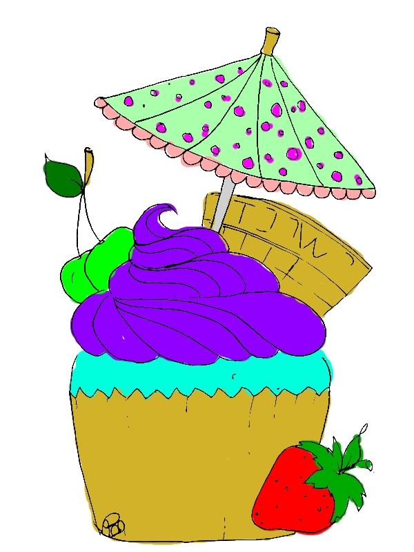 Cupcakes with Umbrella and Strawberry Coloring Pages by years old Robert R  Farias  