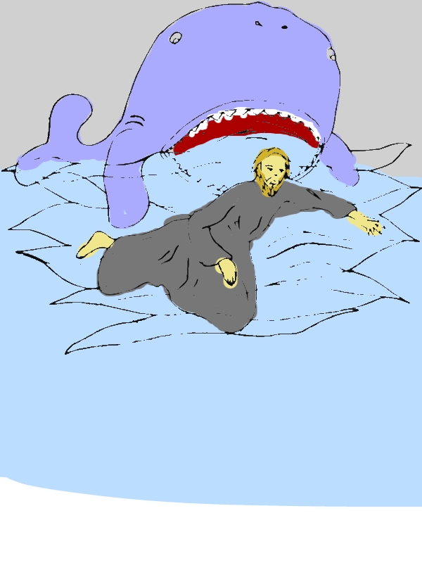 Jonah Swim in Front of a Whale in Jonah and the Whale Coloring Page by years old Mary K  Paul  