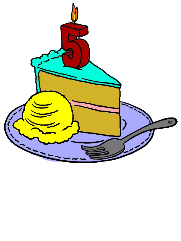 Number Five Birthday Candle on Slice of Cake Coloring Pages by years old Melanie R  McAteer  