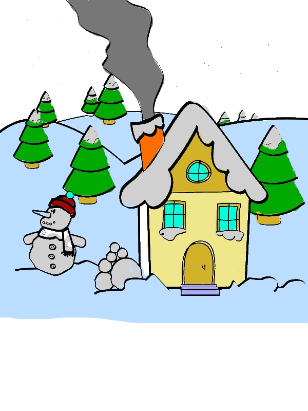 Snow Man and Gingerbread House Coloring Page by years old Janice P  Rodgers  