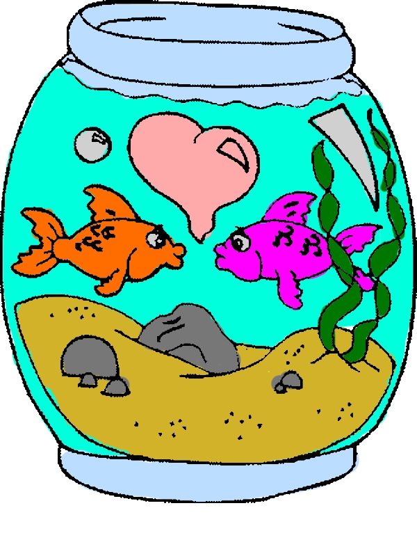 Two Fish Love Each Other Live in Fish Tank Coloring Page by years old Brian H  Horn  